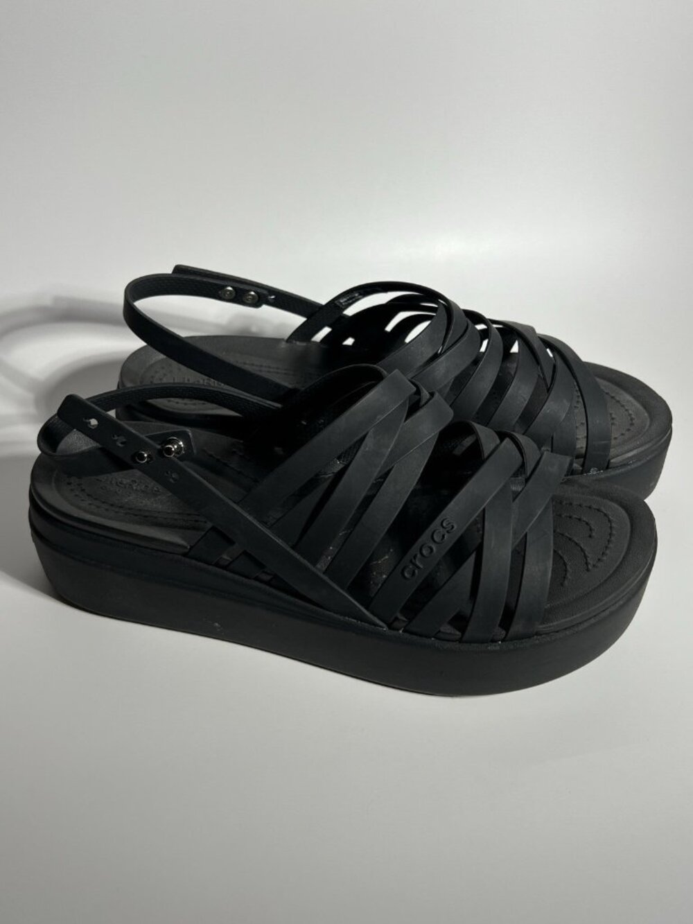 Crocs Brooklyn LiteRide Black Strappy Wedge Sandals Women’s Size 9 New
